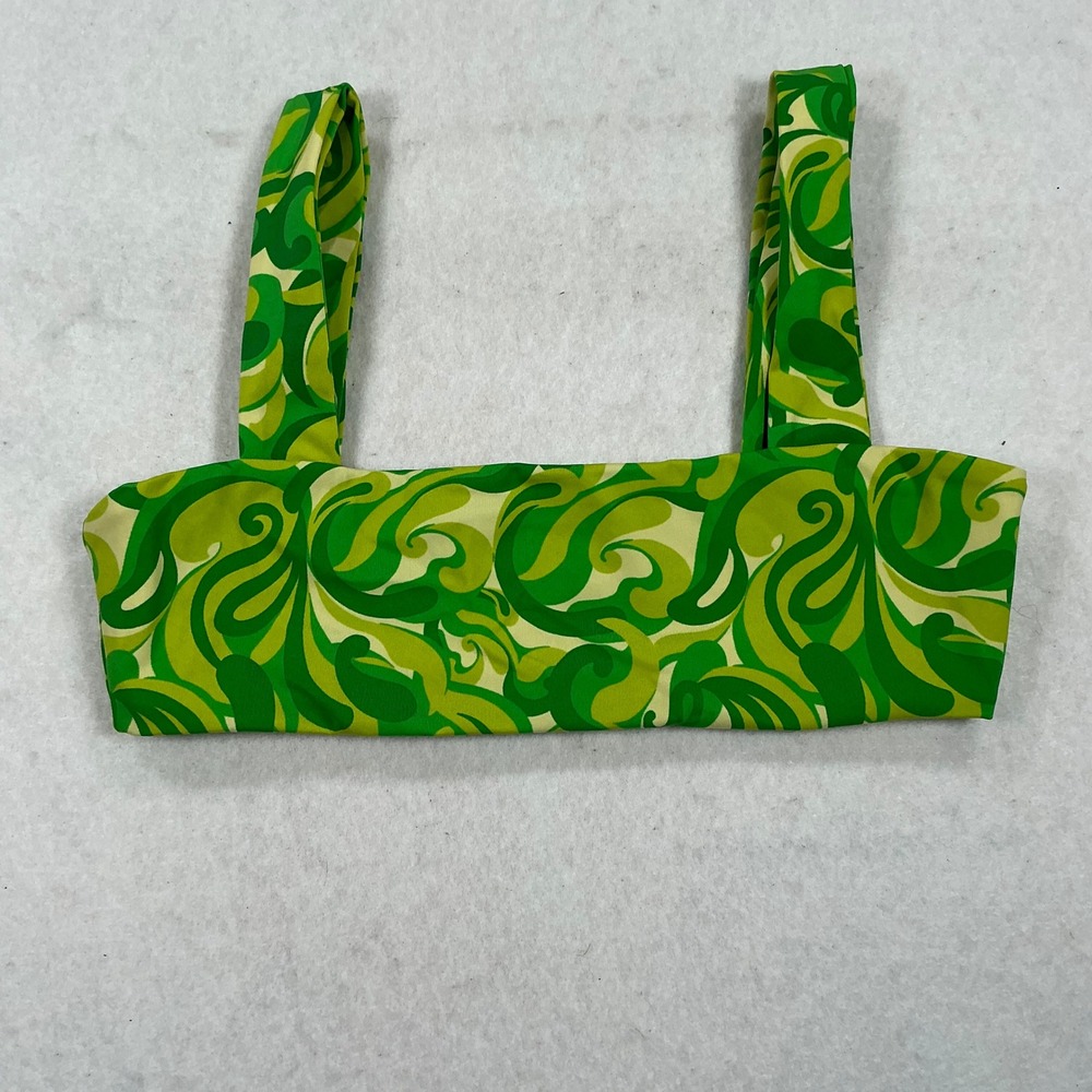 LA Hearts by PacSun Active Green Swirl Square Neck Sports Bra Small Retro 70s